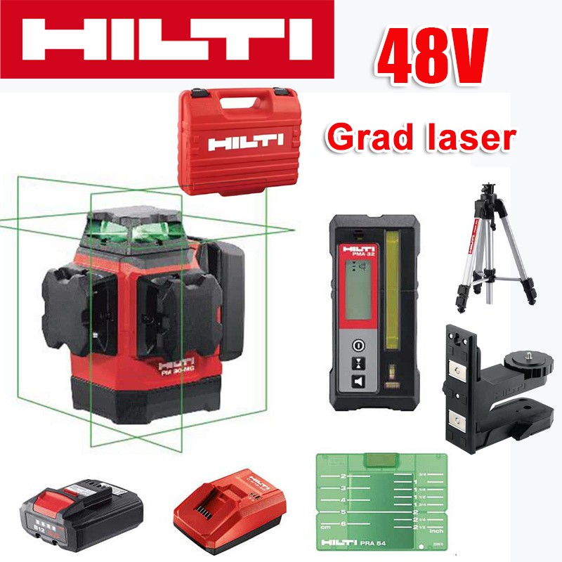 16řádkový zelený laserový nivelační přístroj (nivelační přístroj Hilti, nabíječka, baterie, dálkové ovládání, laserový terč, držák*2, plastová krabička), lithiová baterie 48 V, 36 hodin nepřetržitého provozu, jasně viditelný na 120 metrů na slunci